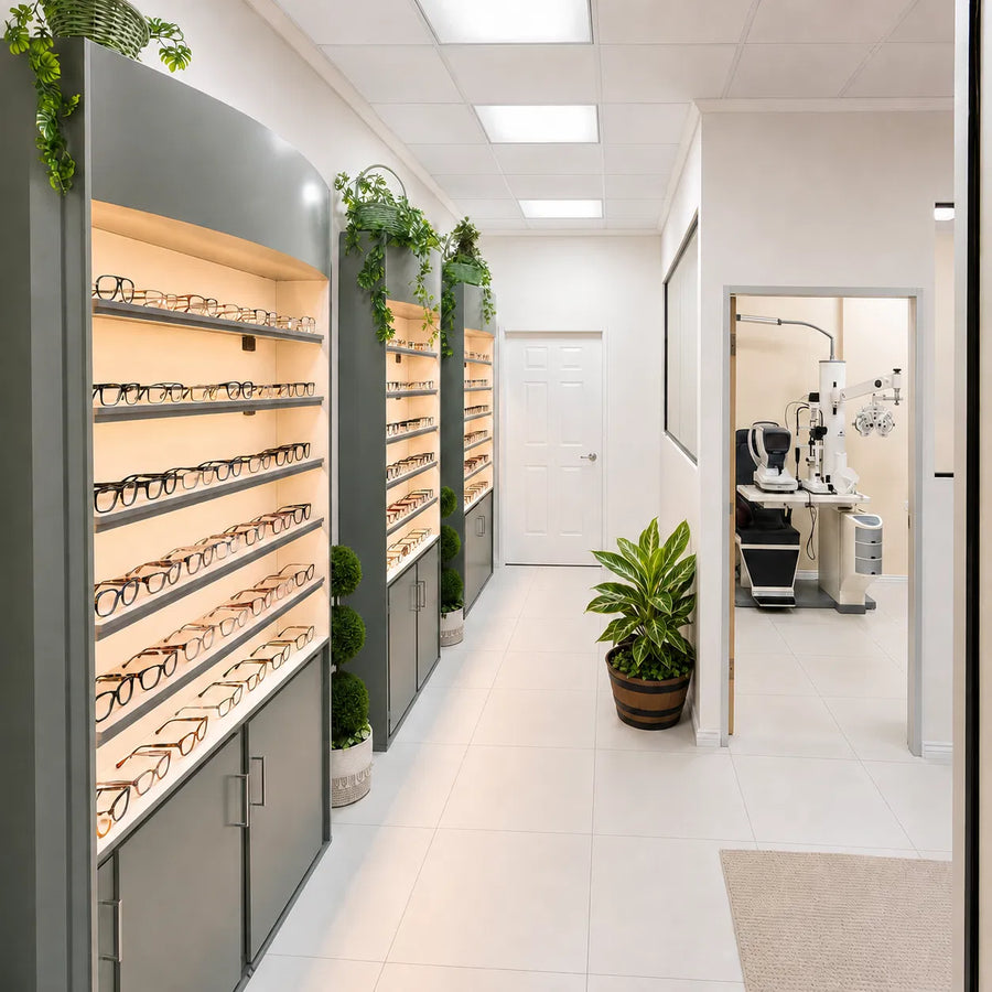 Frame display wall inside the Vision Studio Optique boutique